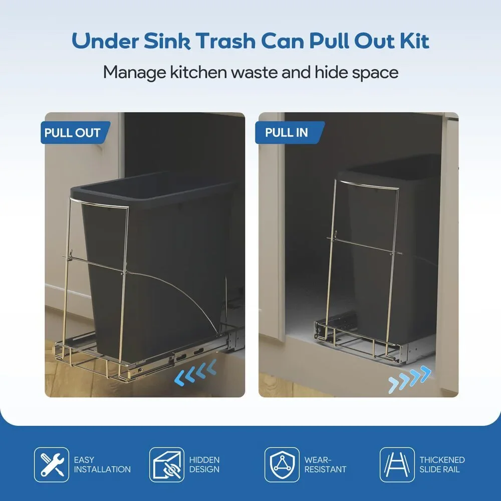 Pull Out Trash Can Organizer Under Cabinet Sink Chrome Sliding Rack No Bin